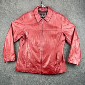 JL Colebrook Womens Red‎ Genuine Leather Jacket XL Zip Front Collar Button Snap